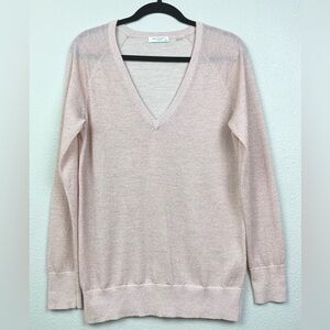Equipment Femme Women Medium V-Neck Wool Blend Long Sleeve Sweater Pink Metallic